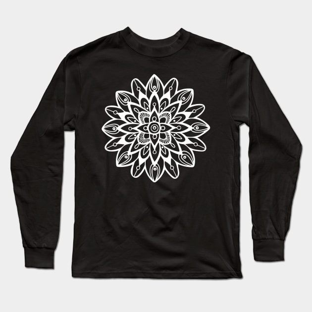 Mandala in White Long Sleeve T-Shirt by LoraMaze